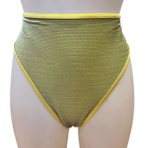 Missguided Crinkle Glitter High-Waisted Lemon Bikini Bottom Size 10 - NWT - Picture 1 of 5